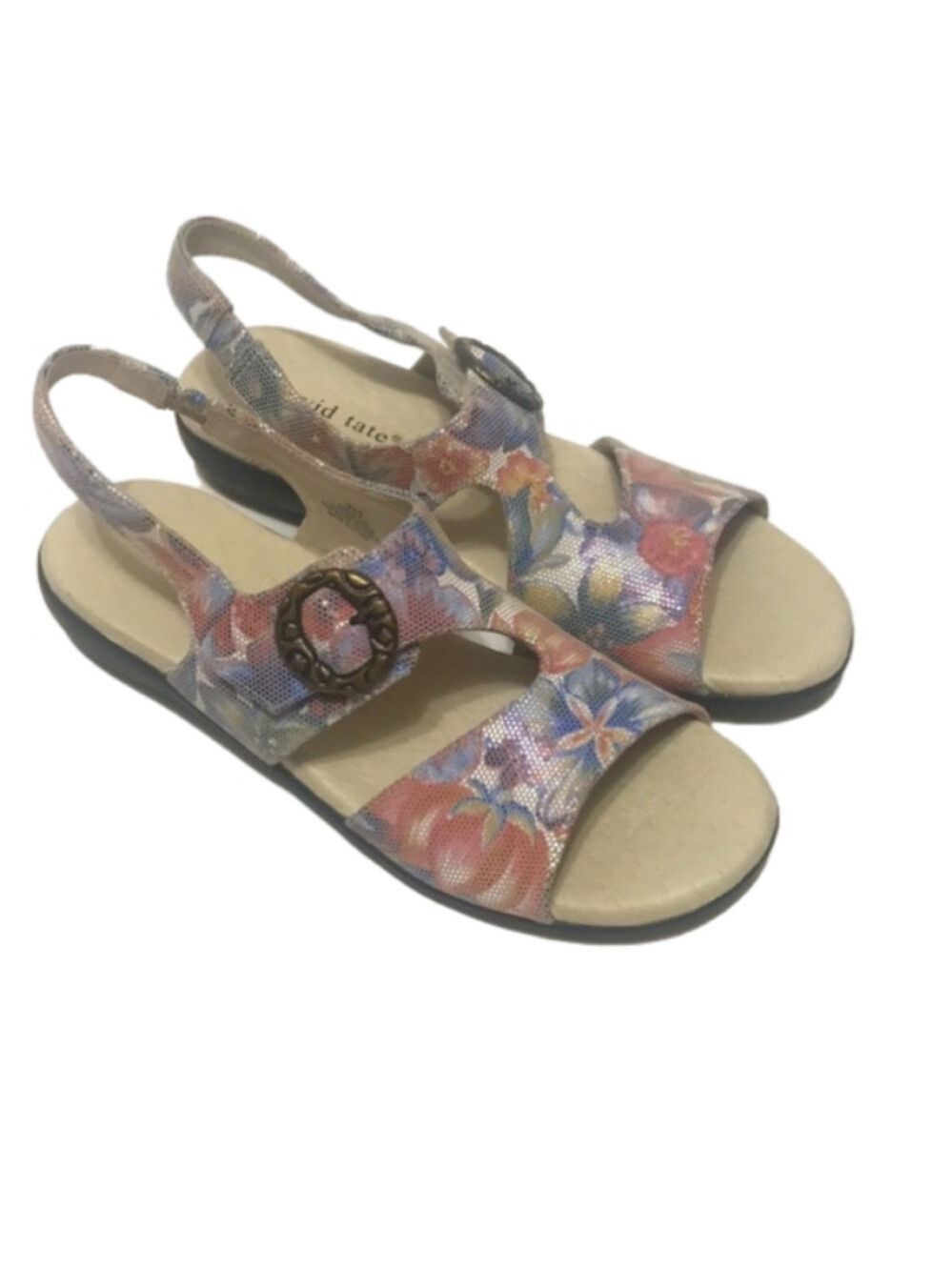 𝅺David Tate Women’s  Colorful Pink Floral & Blue Print Casual Sandals 8